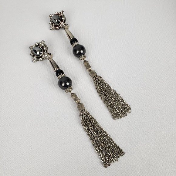 Kien Silver Tassel Statement Clip On Earrings